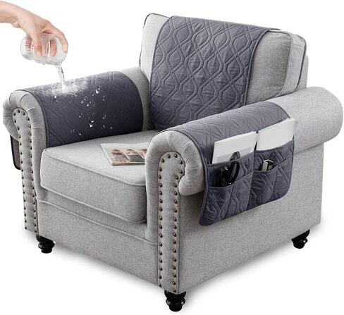 Recliner Armrest Cover with Headrest, Chair Armrest Slipcover with Side Pockets, Water-Resistant, Non Slip Furniture Protector for Pets (Berlin Blue,1 Seater 3PCS) in Saudi Arabia
