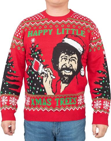 Ripple Junction Bob Ross Happy Little Xmas Trees Ugly Christmas Sweater in Saudi Arabia