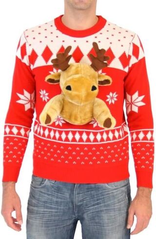 Red 3D Reindeer Moose Ugly Christmas Sweater in Saudi Arabia