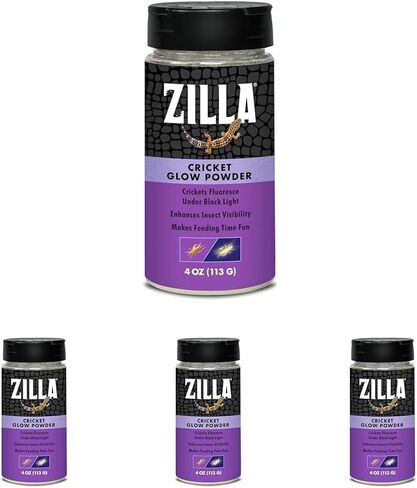 مسحوق Zilla Cricket Glow - أضفه إلى طعام الزواحف للحصول على لمسة ممتعة، أكثر إثارة من مسحوق الكالسيوم العادي! فلوريسسيس تحت الضوء الأسود، مثالي للحشرات، 4 أونصات in Kuwait
