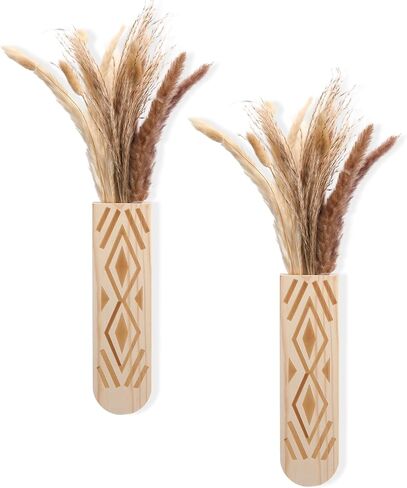 2 Pack Wooden Wall Planter Wooden Vase Set with Dried Reed Flowers Boho Wall Decor Indoor Farmhouse Decor for Entryways Hallways Bathrooms Living Rooms and Dining Rooms (Walnut Color) in Saudi Arabia