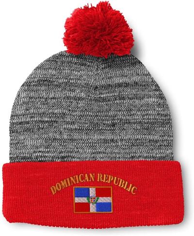 Speedy Pros Pom Pom Beanies for Women Dominican Republic Flag Embroidery Skull Cap Winter Hats for Men Acrylic 1 Size in Saudi Arabia
