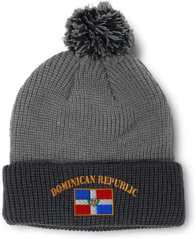 Speedy Pros Pom Pom Beanies for Women Dominican Republic Flag Embroidery Skull Cap Winter Hats for Men Acrylic 1 Size in Saudi Arabia