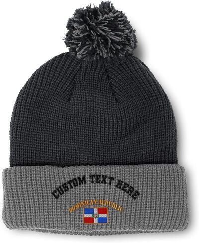 Speedy Pros Pom Pom Beanies for Women Dominican Republic Flag Embroidery Skull Cap Winter Hats for Men Acrylic 1 Size in Saudi Arabia