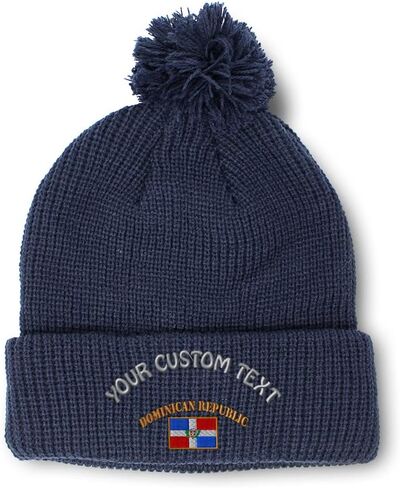 Speedy Pros Pom Pom Beanies for Women Dominican Republic Flag Embroidery Skull Cap Winter Hats for Men Acrylic 1 Size in Saudi Arabia