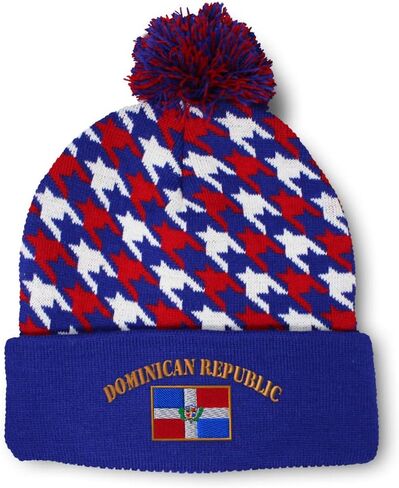 Speedy Pros Pom Pom Beanies for Women Dominican Republic Flag Embroidery Skull Cap Winter Hats for Men Acrylic 1 Size in Saudi Arabia