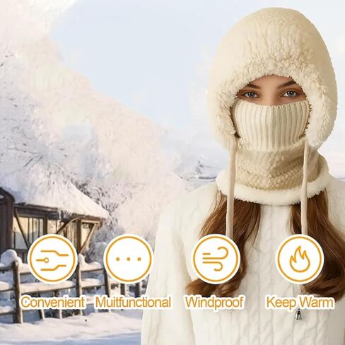 3 in 1 Beanie Hat With Scarf and Mask for Women, Soft Warm Fleece Satin Lined Beanie Hats Windproof Winter Accessories in Saudi Arabia
