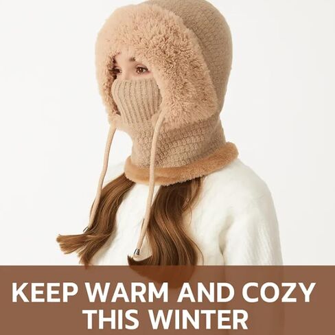 3 in 1 Beanie Hat With Scarf and Mask for Women, Soft Warm Fleece Satin Lined Beanie Hats Windproof Winter Accessories in Saudi Arabia