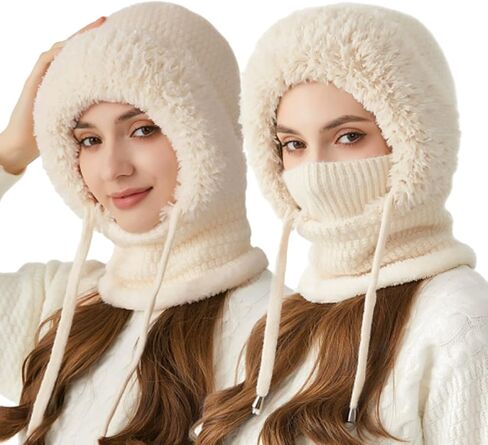 3 in 1 Beanie Hat With Scarf and Mask for Women, Soft Warm Fleece Satin Lined Beanie Hats Windproof Winter Accessories in Saudi Arabia