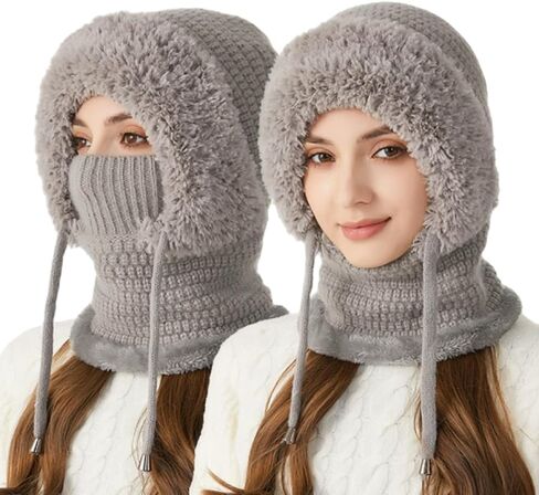 3 in 1 Beanie Hat With Scarf and Mask for Women, Soft Warm Fleece Satin Lined Beanie Hats Windproof Winter Accessories in Saudi Arabia