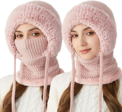 3 in 1 Beanie Hat With Scarf and Mask for Women, Soft Warm Fleece Satin Lined Beanie Hats Windproof Winter Accessories in Saudi Arabia