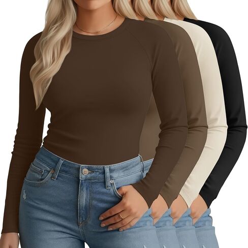 4 Pack Women's Plus Size Thermal Shirts, Fleece Crew Neck Long Sleeve Underwear Tops Slim Fitted Base Layer in Saudi Arabia