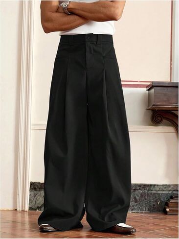 Men's Wide Leg Pants Pleated Baggy Dress Pants Casual Trousers with Pockets Streetwear Slacks for Men in Saudi Arabia