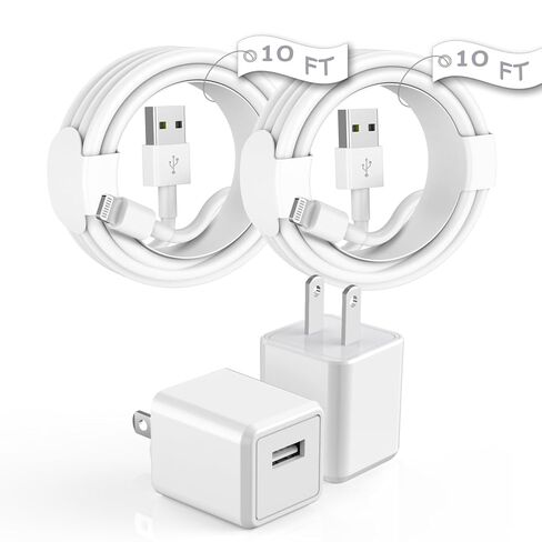 10FT Long iPhone Charger,[Apple MFi Certified] 2Pack 10Foot USB to Lightning Charging Cable Cord USB Wall Phone Charger Power Adapter Travel Plug Block for iPhone 14 13 12 11 Pro Max/SE 2022/X/XR/iPad in Saudi Arabia