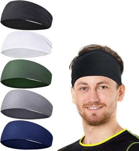 Sports Headbands for Men, Moisture Wicking Workout Headband 5Packs, Sweatband Headbands for Running,Cycling,Football,Yoga,Hairband for Women and Men in Kuwait