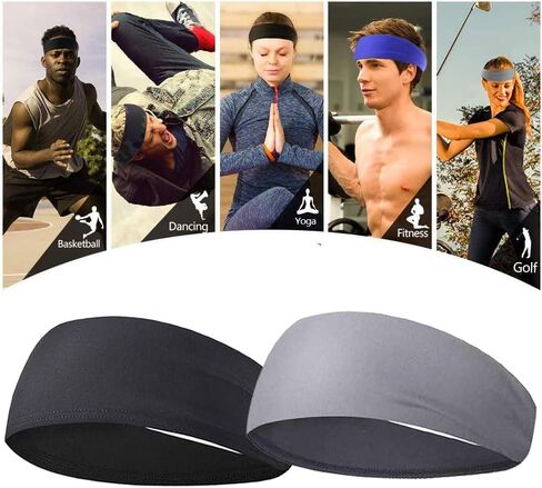 Sports Headbands for Men, Moisture Wicking Workout Headband 5Packs, Sweatband Headbands for Running,Cycling,Football,Yoga,Hairband for Women and Men in Kuwait