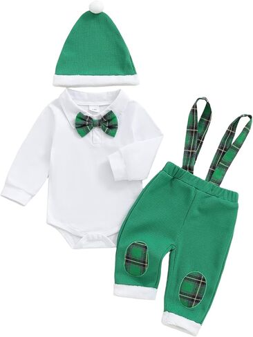 Baby Boy 3Pcs Christmas Outfit Long Sleeve Bow Romper Gentleman Suspender Overall Suit Hat Set Fall Winter Clothes in Saudi Arabia