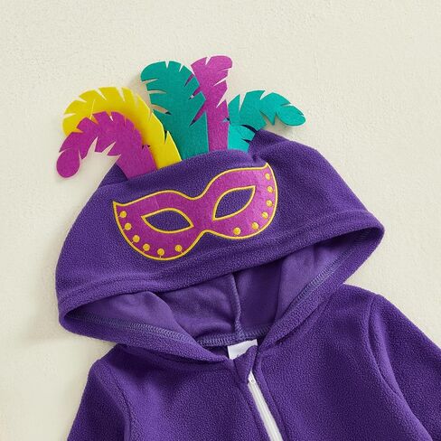 Twopumpkin My First Mardi Gras Baby Boy Girl Outfit Costume Newborn Toddler Onesie Long Sleeve Hooded Romper Cute Clothes in Saudi Arabia