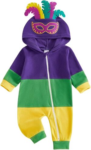Twopumpkin My First Mardi Gras Baby Boy Girl Outfit Costume Newborn Toddler Onesie Long Sleeve Hooded Romper Cute Clothes in Saudi Arabia