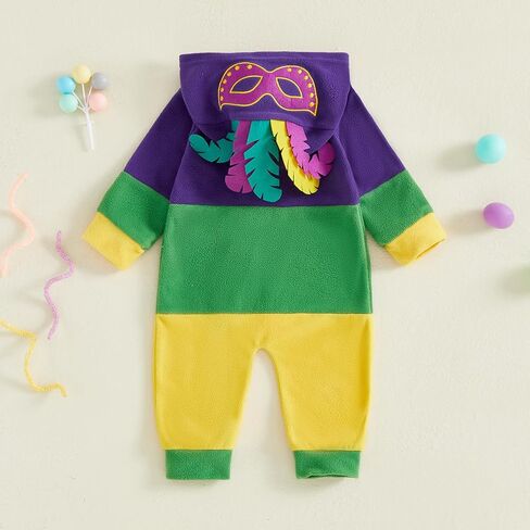 Twopumpkin My First Mardi Gras Baby Boy Girl Outfit Costume Newborn Toddler Onesie Long Sleeve Hooded Romper Cute Clothes in Saudi Arabia