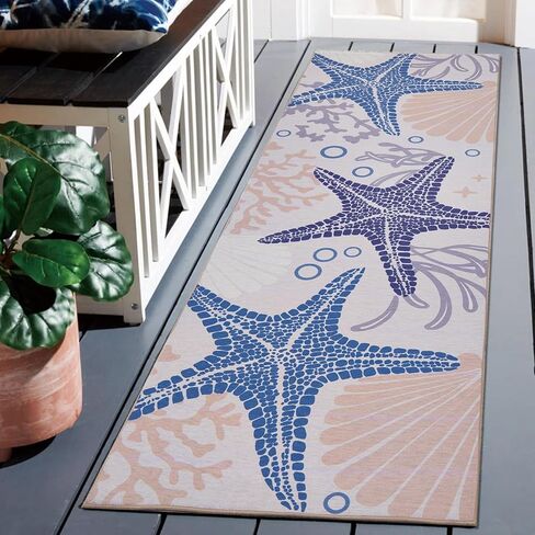 2.3' x 8' Washable Runner Rug for Hallway Kitchen, High Traffic, Stain Resistant, Easy Clean, Durable Coastal Rug for Indoor/Outdoor Patio, Deck, Porch, Kitchen, Hallway in Saudi Arabia