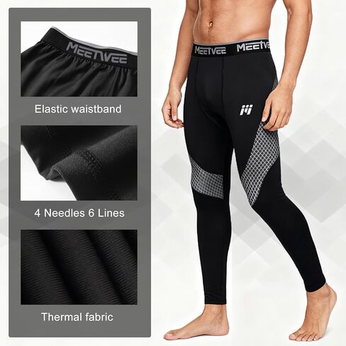 Men's Thermal Pants Fleece Lined Long Johns Compression Bottom Athletic Base Layer Cold Weather Gear in Saudi Arabia