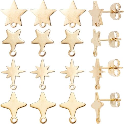 SUNNYCLUE 1 Box 60Pcs Star Earrings Post Earring Posts with Loop & 80Pcs Stainless Steel Ear Backs Real 18k Gold Plated Five Pointed Stars Earring Studs Findings for Jewelry Making Supplies DIY Craft in Saudi Arabia