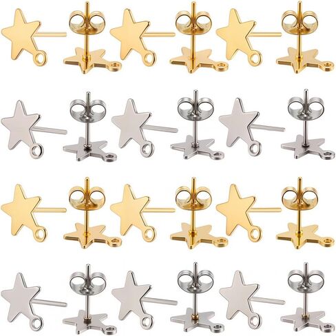 SUNNYCLUE 1 Box 60Pcs Star Earrings Post Earring Posts with Loop & 80Pcs Stainless Steel Ear Backs Real 18k Gold Plated Five Pointed Stars Earring Studs Findings for Jewelry Making Supplies DIY Craft in Saudi Arabia
