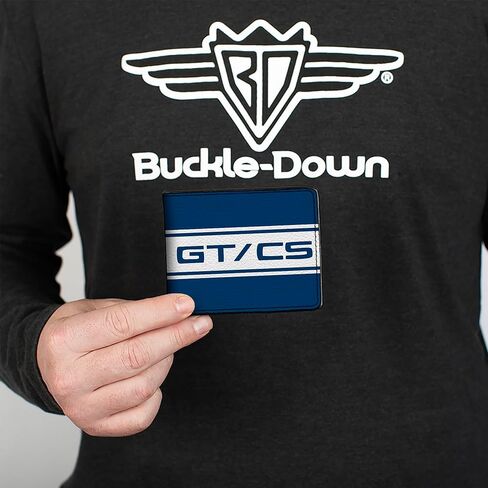 محفظة Buckle-Down للرجال من البولي يوريثان ثنائية الطي - Ford Mustang GT/CS مخططة باللون الأزرق/الأبيض، متعددة الألوان، 4.0 بوصة × 3.5 بوصة in Kuwait