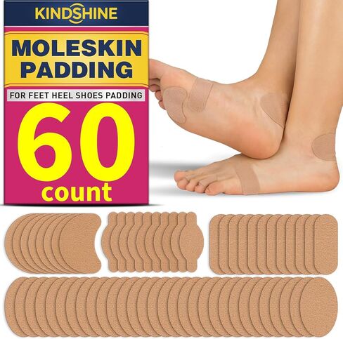 شرائط مولسكين 60 قطعة مع وسادات لاصقة لمنع ظهور البثور وملصقات شريط جلد الشامات لبطانة أحذية كعب القدم، بيج in Kuwait