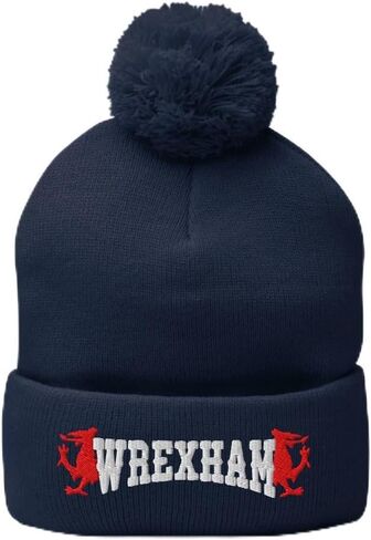 Wrexham AFC Dragon Embroidered Pompom Beanie Hat, Wrexham Football Club Soccer Gift in Saudi Arabia