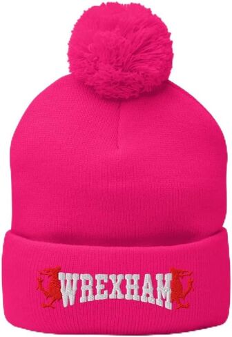 Wrexham AFC Dragon Embroidered Pompom Beanie Hat, Wrexham Football Club Soccer Gift in Saudi Arabia