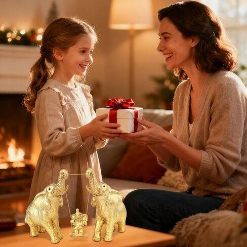 ديكور تمثال الفيل يجلب هدايا الحظ الجيد للأم، تمثال الفيلة ديكور ذهبي للمنزل والمكتب وحامل التلفزيون وغرفة المعيشة وديكورات الفقرة سالا وديكورات عيد الحب وهدايا الفيل للنساء (ذهبي) in Kuwait