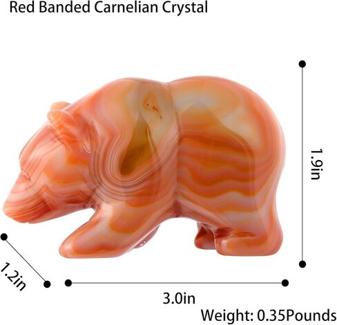3" Red Banded Carnelian Crystal Bear Figurine Gifts for Hand Carved, Gemstone for Office Bear Statues Home Decor in Saudi Arabia