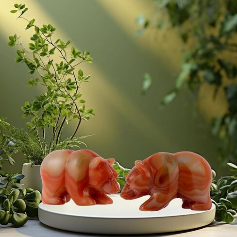 3" Red Banded Carnelian Crystal Bear Figurine Gifts for Hand Carved, Gemstone for Office Bear Statues Home Decor in Saudi Arabia