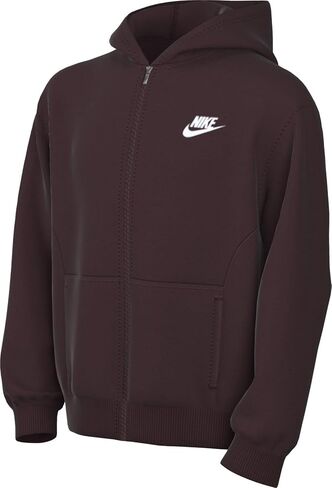 Nike Sportswear Club Fleece Big Kids' Full-Zip Hoodie (FD3004-652, Burgundy Crush/White) in Saudi Arabia