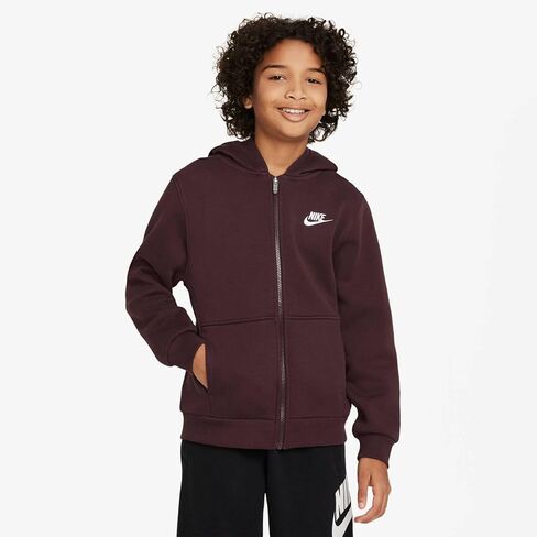 Nike Sportswear Club Fleece Big Kids' Full-Zip Hoodie (FD3004-652, Burgundy Crush/White) in Saudi Arabia