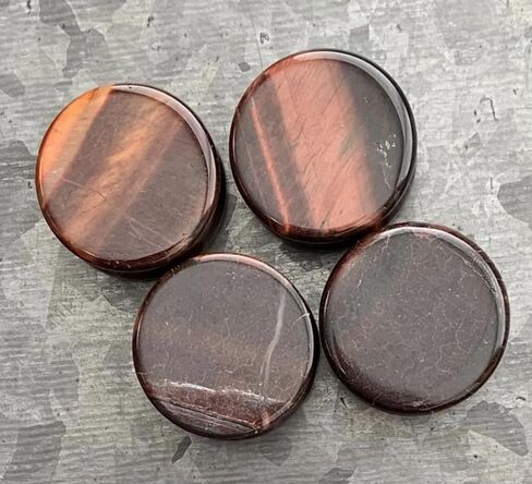-ALL 3 PAIR- Yellow, Blue & Red Tiger Eye Organic Stone Plugs Double Flare Gauges in Saudi Arabia