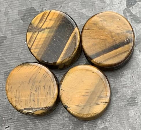 -ALL 3 PAIR- Yellow, Blue & Red Tiger Eye Organic Stone Plugs Double Flare Gauges in Saudi Arabia