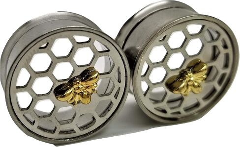 Honeycomb & Bee Ear Plugs - Stainless Steel Screw-On Ear Plugs - 7 Sizes - Pair - New! (5/8" (16mm)) in Saudi Arabia