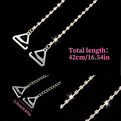 Detachable Rhinestone Bra Shoulder Straps 1 Pair Simple Bra Shoulder Chain Adjustable Crystal Strap Replacement Wedding Bridal Bling Body Jewelry for Women Dress Jewelry Lingerie Straps - Gold in Saudi Arabia