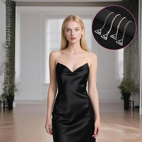 Detachable Rhinestone Bra Shoulder Straps 1 Pair Simple Bra Shoulder Chain Adjustable Crystal Strap Replacement Wedding Bridal Bling Body Jewelry for Women Dress Jewelry Lingerie Straps - Gold in Saudi Arabia