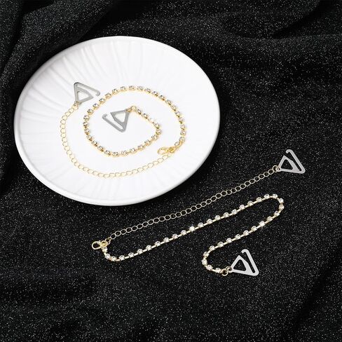 Detachable Rhinestone Bra Shoulder Straps 1 Pair Simple Bra Shoulder Chain Adjustable Crystal Strap Replacement Wedding Bridal Bling Body Jewelry for Women Dress Jewelry Lingerie Straps - Gold in Saudi Arabia