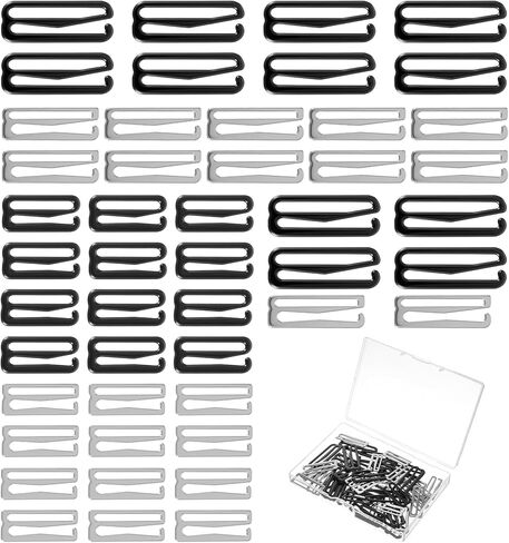 Bra Hooks, 48 Pcs Bra Clasp Replacement Strap Hooks for Women Lingerie Bathing Suit, 4 Sizes (Black, Gray) in Saudi Arabia