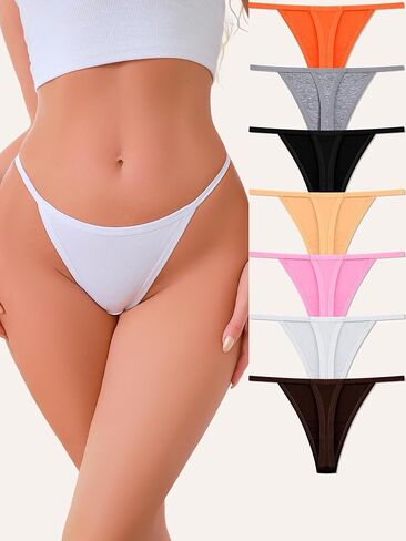 7 Pack Womens Cotton Underwear G-String Thongs for Women Low Rise Breathable Panties in Saudi Arabia