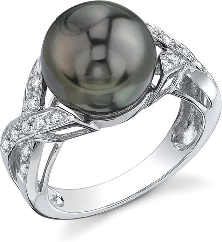The Pearl Source 18K Gold 11-12mm Round Genuine Black Tahitian South Sea Cultured Pearl & Diamond Infinity Ring for Women in Saudi Arabia