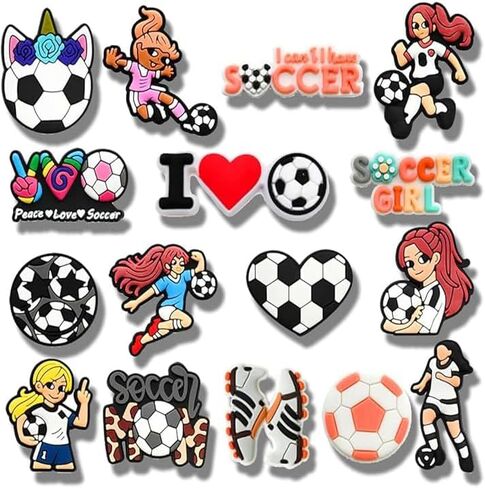 16Pcs Soccer Girls Shoe Charms, Ideal Gift for Soccer Lovers, Soccer Sports Shoe Decoration Charm Accessories for Girls Adult Women in Saudi Arabia