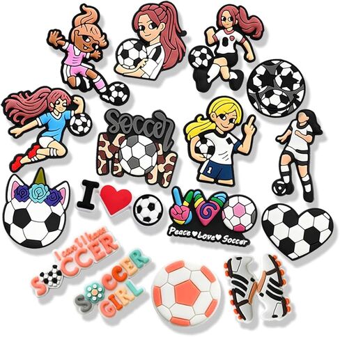 16Pcs Soccer Girls Shoe Charms, Ideal Gift for Soccer Lovers, Soccer Sports Shoe Decoration Charm Accessories for Girls Adult Women in Saudi Arabia