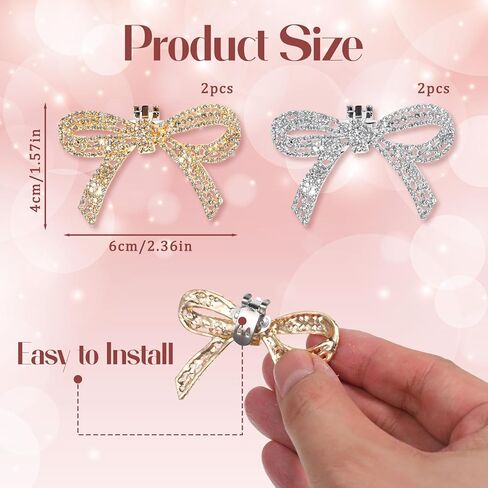 Crystal Bow Shoe Clips 4 Pcs Detachable Rhinestone Bow Heels Accessories Women Heel Bling Charms for Bridal Wedding Party Gift (Gold + Silver) in Saudi Arabia