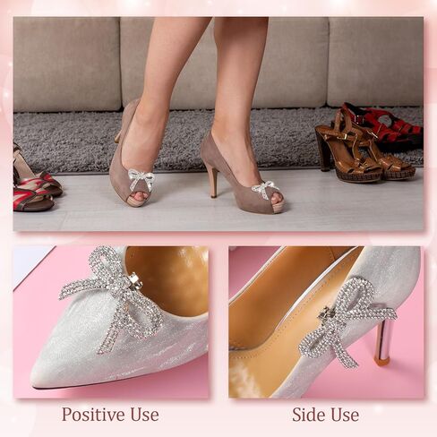 Crystal Bow Shoe Clips 4 Pcs Detachable Rhinestone Bow Heels Accessories Women Heel Bling Charms for Bridal Wedding Party Gift (Gold + Silver) in Saudi Arabia